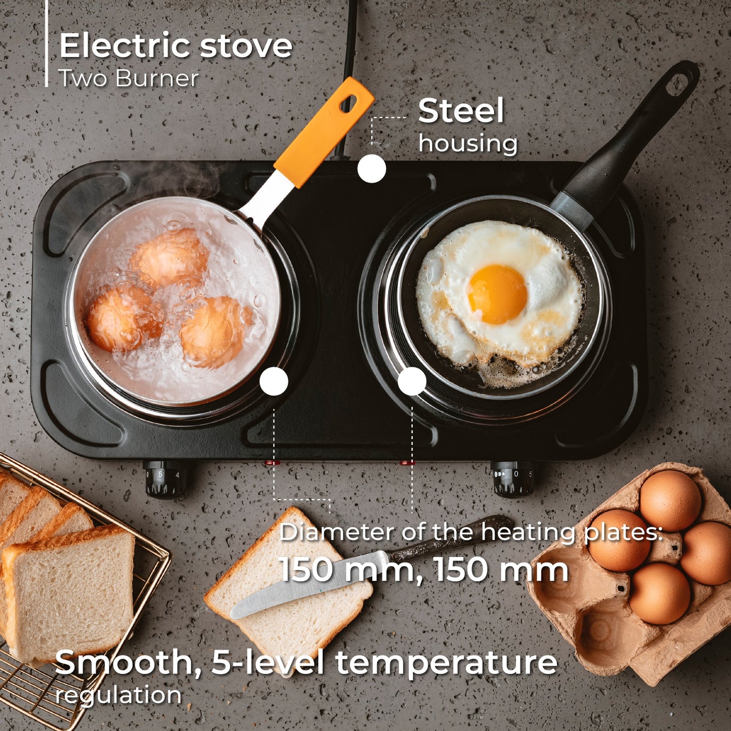 Mesko MS 6509 Electric stove Two Burner 33109