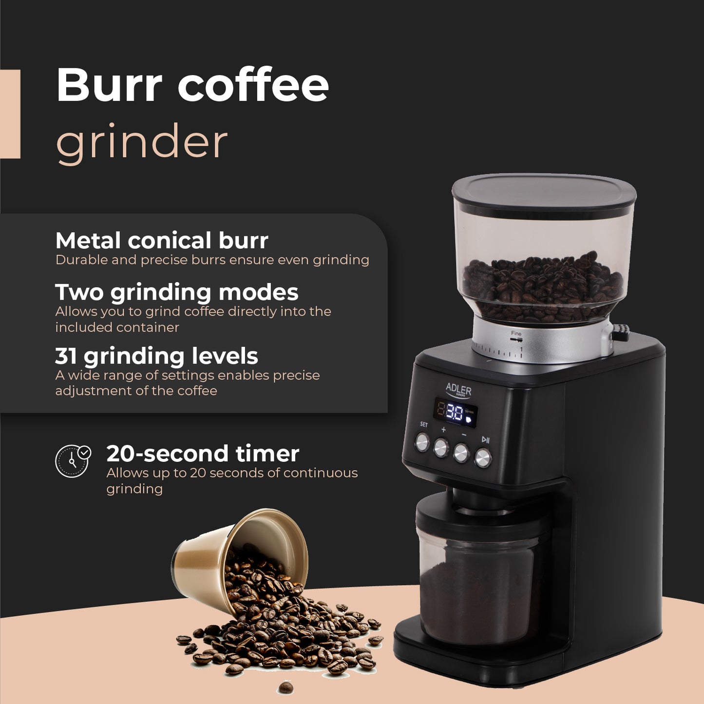 Adler AD 4300 Burr coffee grinder - 00057