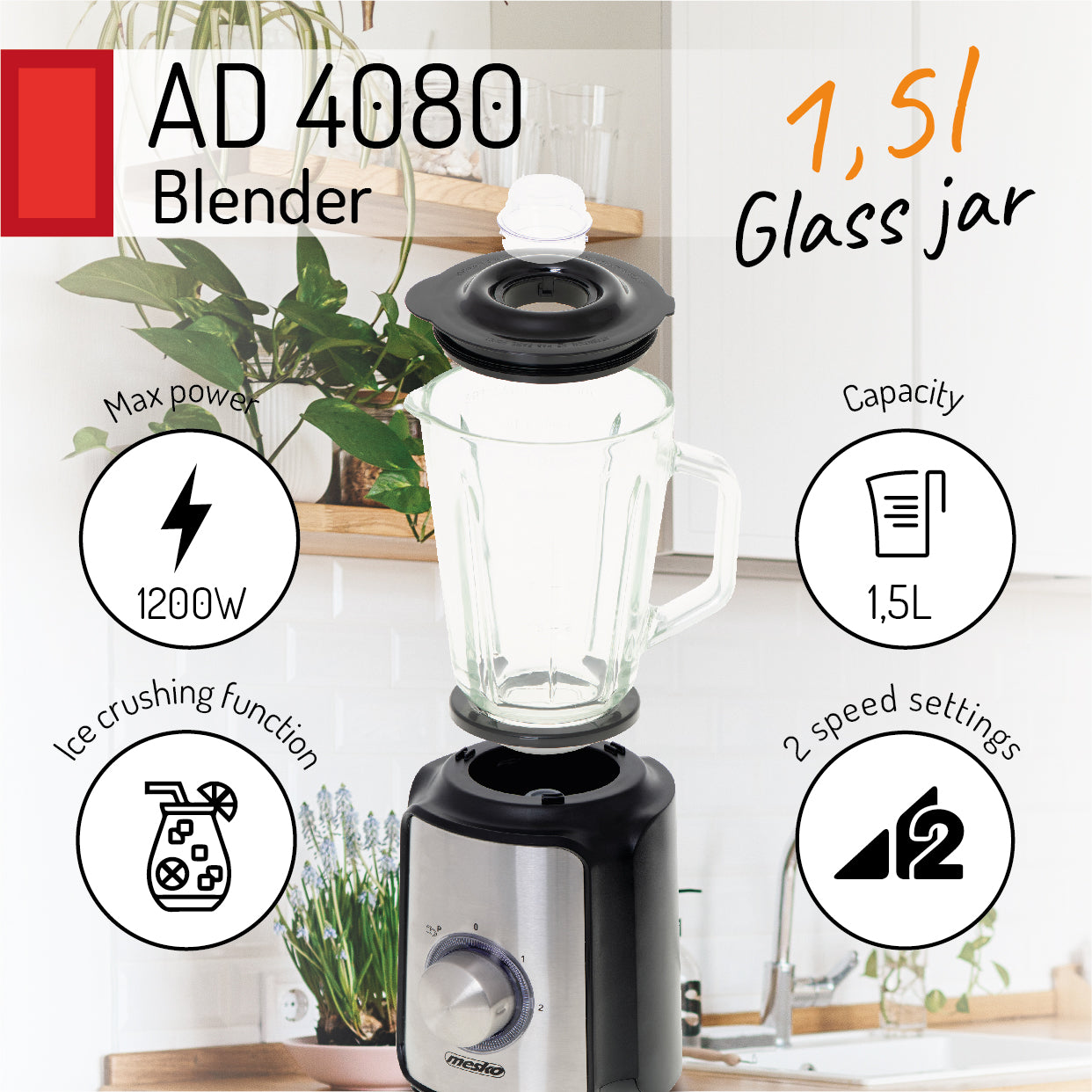 Mesko MS 4080 Blender - Glass jar 1,5L 003099