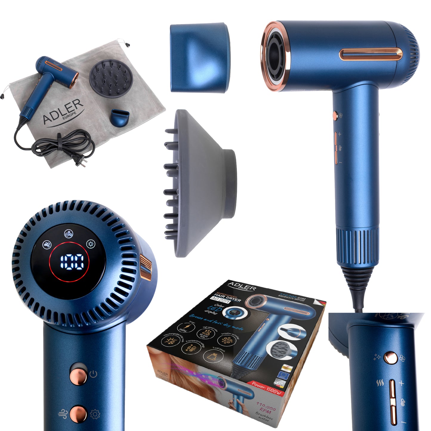 Adler AD 2271 SUPERSPEED hair dryer - Brushless motor 110,000 RPM - 00060