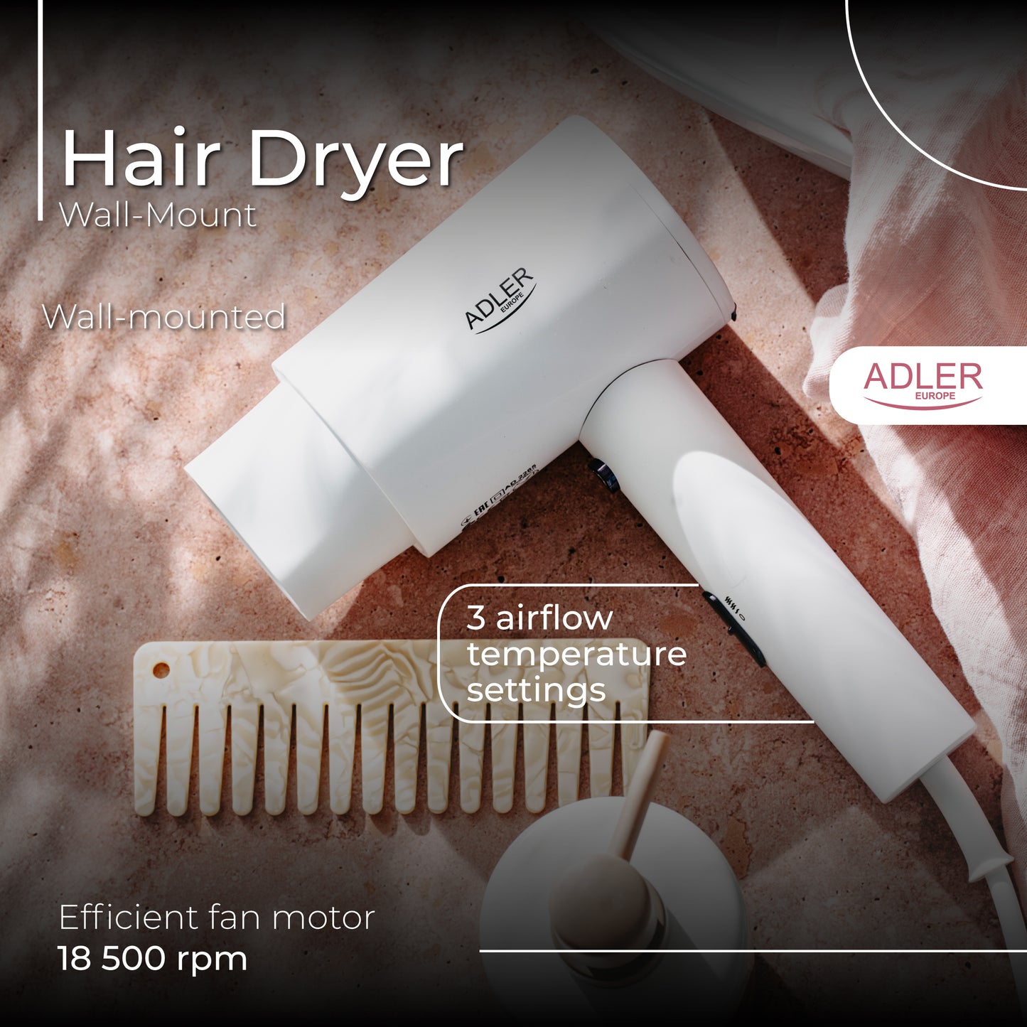 Adler AD 2285 white Hair Dryer - Wall-Mount