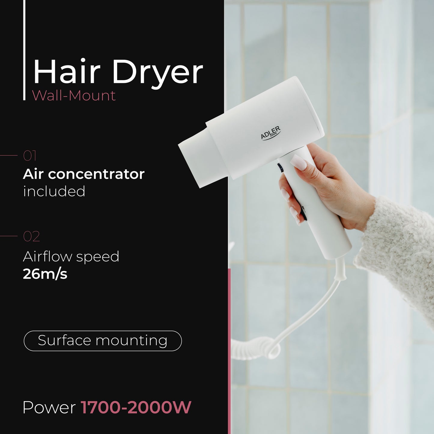 Adler AD 2285 white Hair Dryer - Wall-Mount