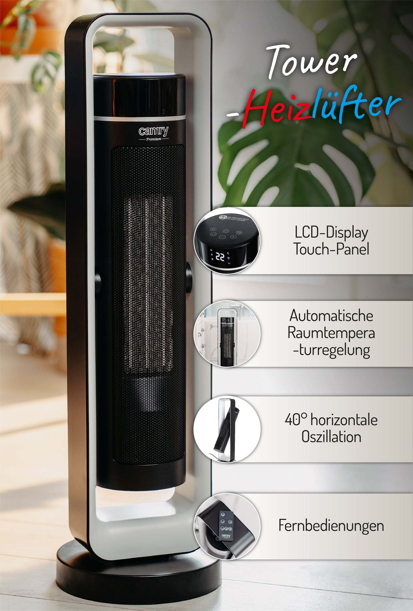 Camry CR 7745 Ceramic fan heat tower LCD + Remote control + Timer 000108