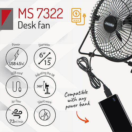 Mesko MS 7322 Fan - Desk - 15cm USB 122133
