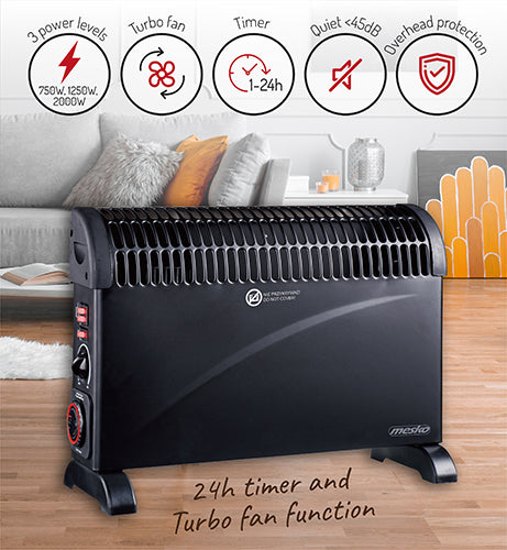 Mesko MS 7741 black Convector heater with timer and Turbo fan 93305
